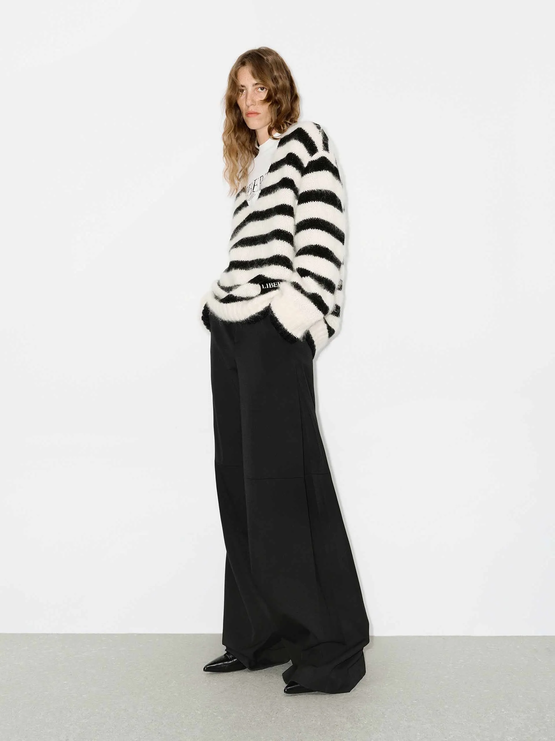 Striped V-neck Fluffy Sweater
