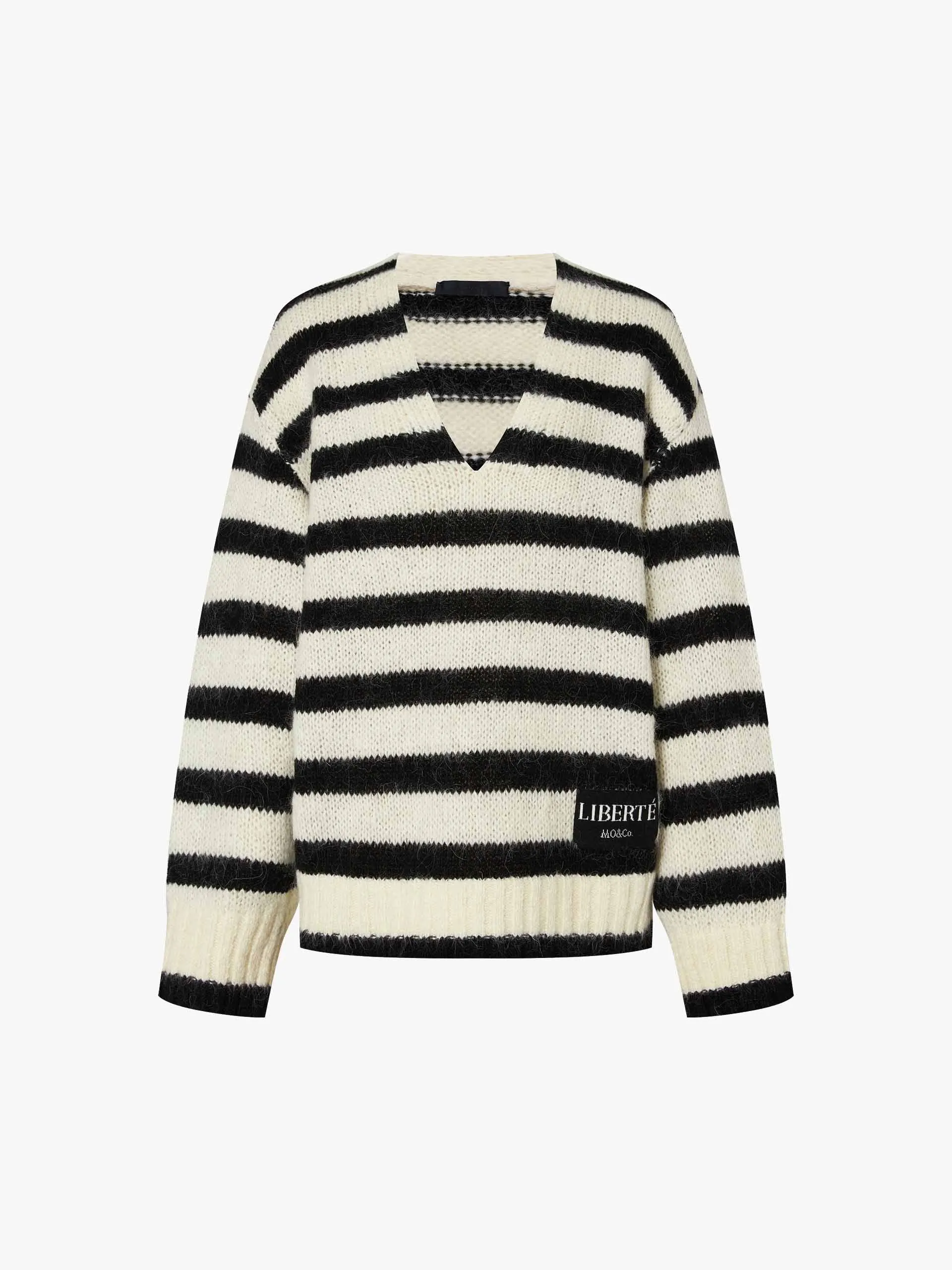 Striped V-neck Fluffy Sweater