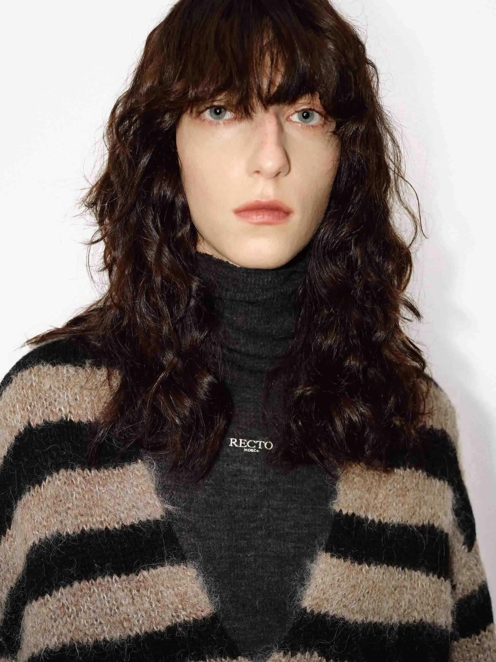 Striped V-neck Fluffy Sweater