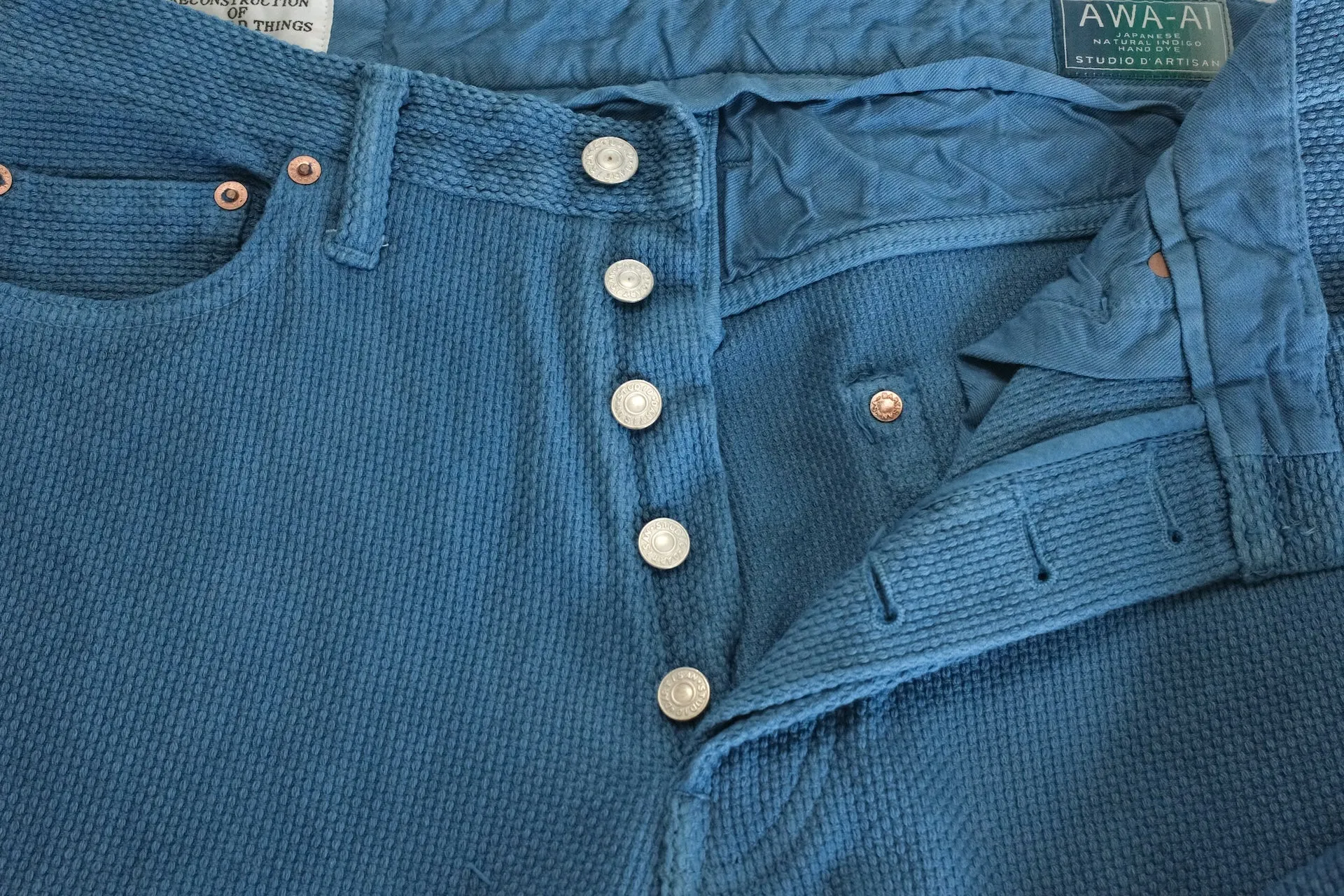 Studio D'Artisan 12.5oz "Awa-Ai" Natural Indigo Dyed Sashiko Trousers (Relaxed Tapered Fit)