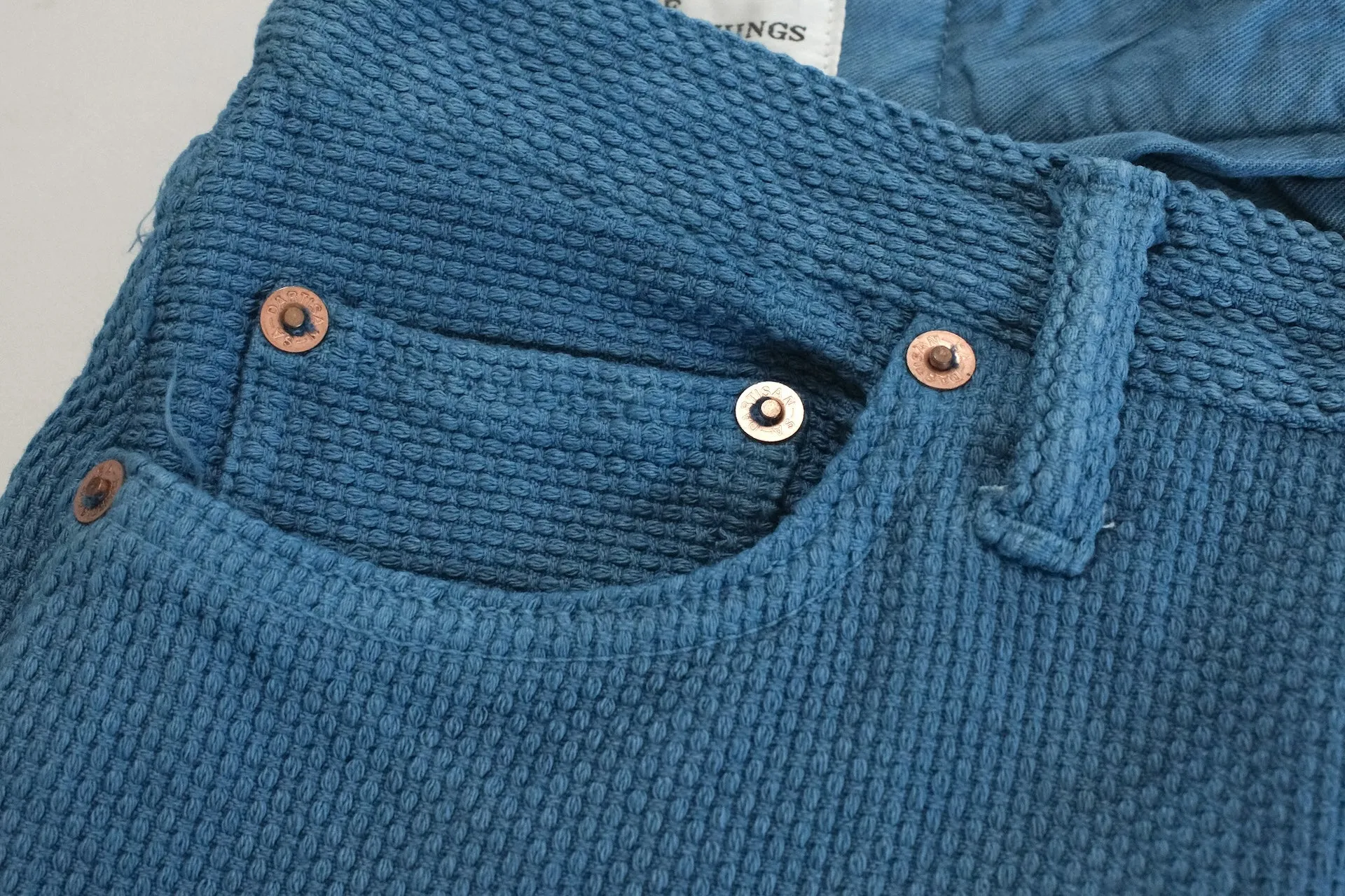 Studio D'Artisan 12.5oz "Awa-Ai" Natural Indigo Dyed Sashiko Trousers (Relaxed Tapered Fit)