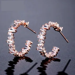 Trendy AAA Baguette Cubic Zirconia T Stone Hoop Earrings For Women