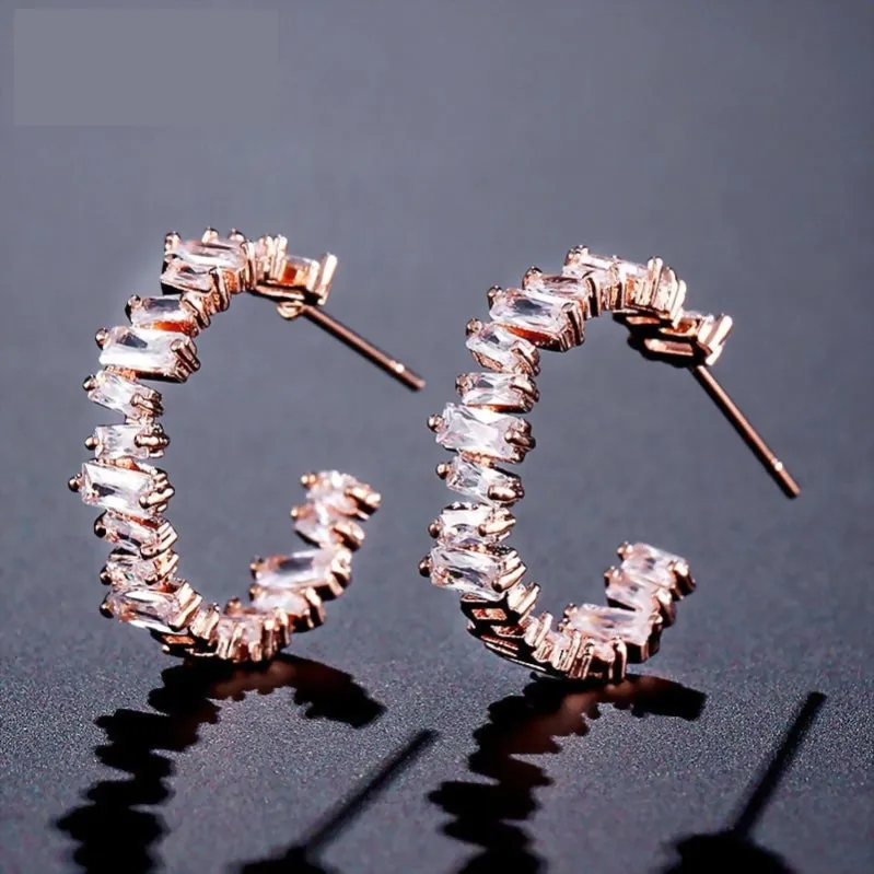 Trendy AAA Baguette Cubic Zirconia T Stone Hoop Earrings For Women