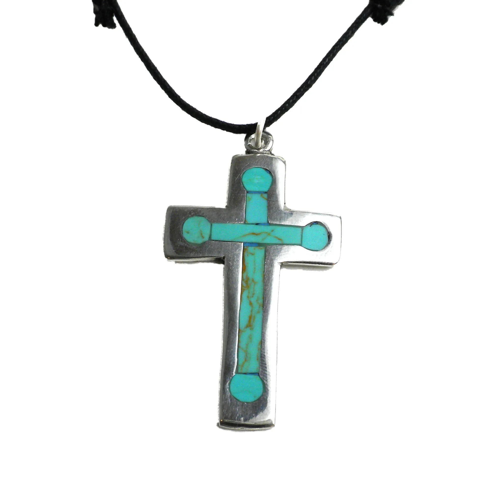 Turquoise and Alpaca Silver Cross Necklace Artisana