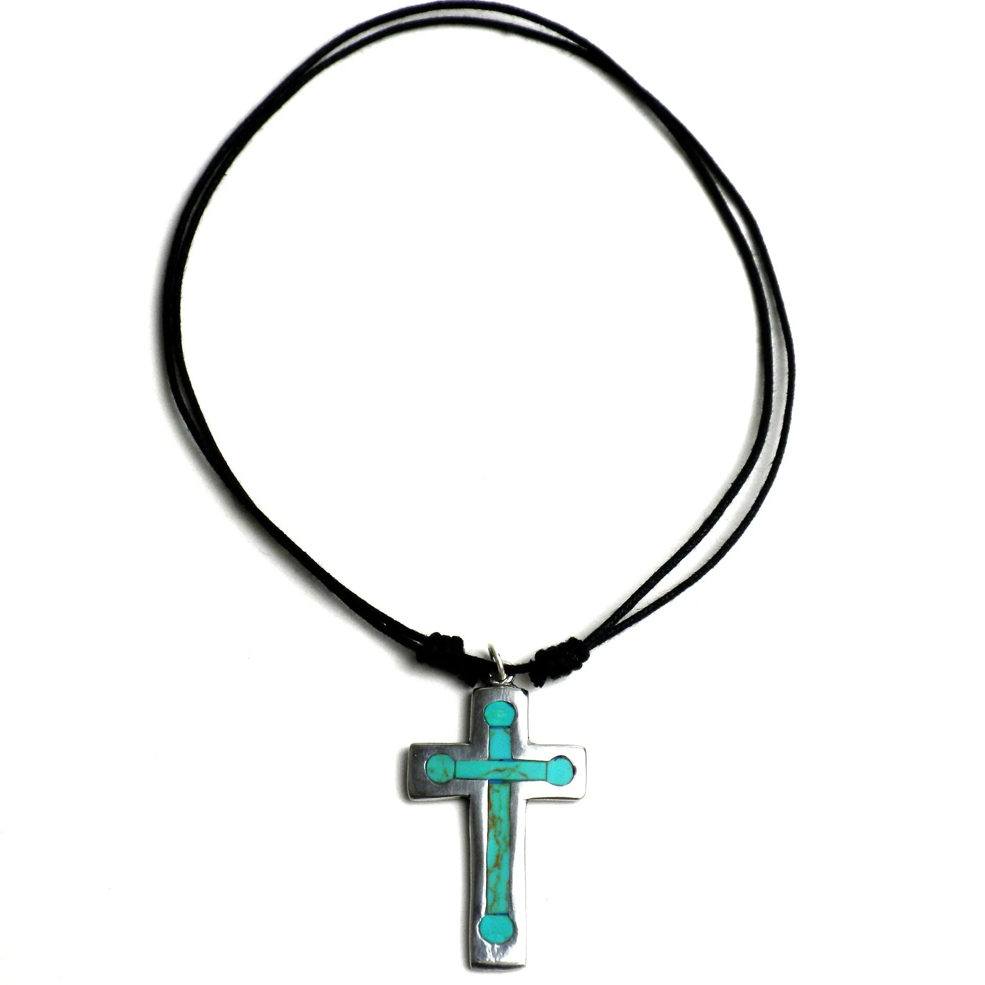 Turquoise and Alpaca Silver Cross Necklace Artisana