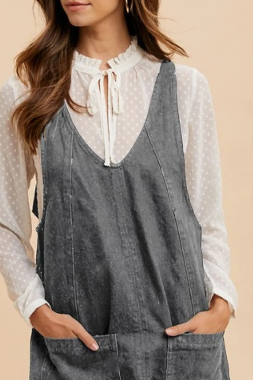 V-Neck Denim Overall Dress
