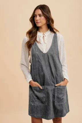 V-Neck Denim Overall Dress