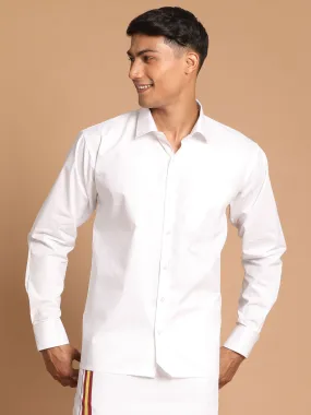 VASTRAMAY Men's White Color Cotton Shirt