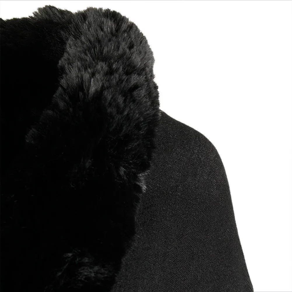 Very Moda Women's Faux Fur Neck and Sleeve Knitted Cape No Size