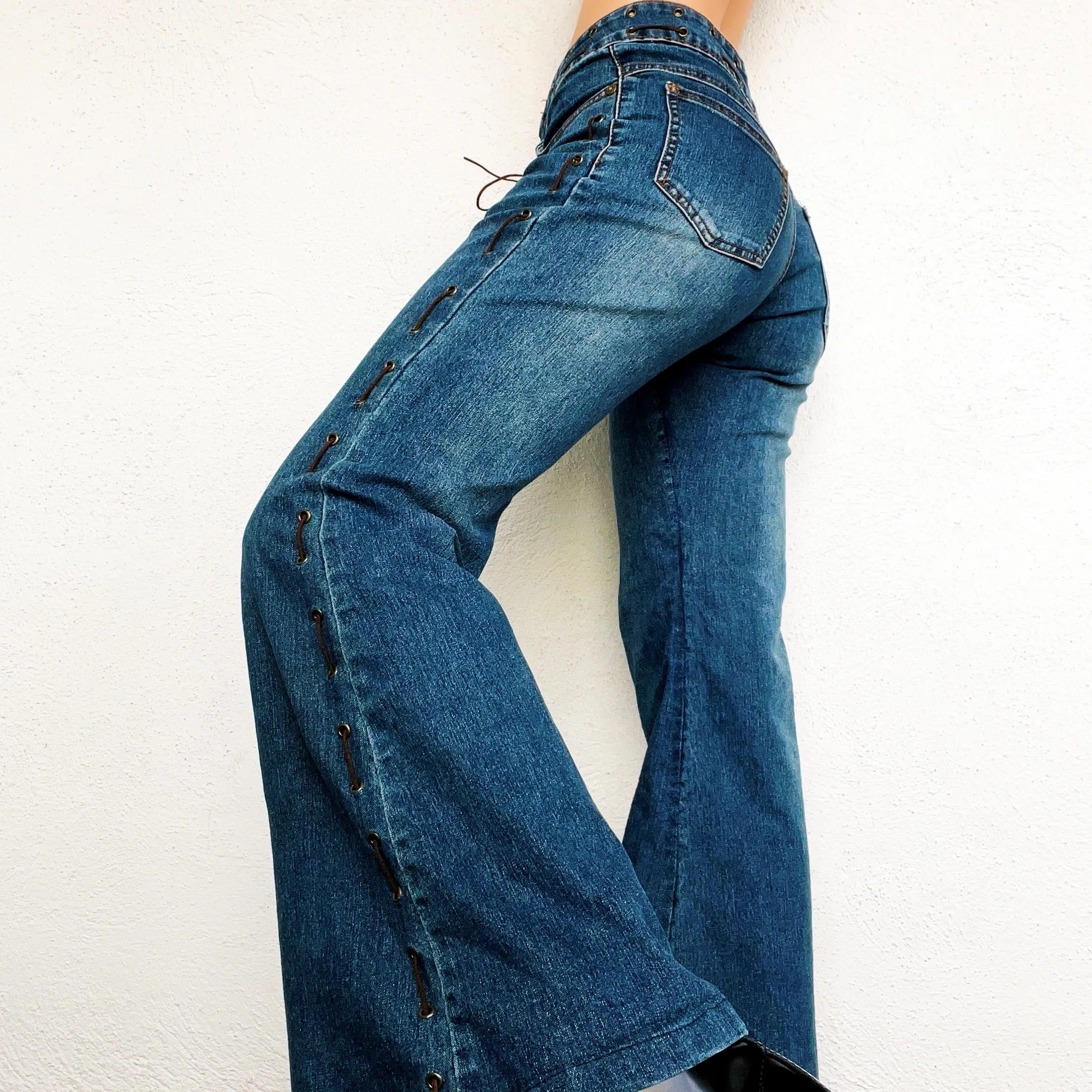 Vintage Lace Up Flare Jeans
