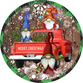 Vintage Truck, Gnomes, Christmas Sign, Holiday Sign, Merry ChristmasWreath Sign, Wreath Supplies, Wreath Center