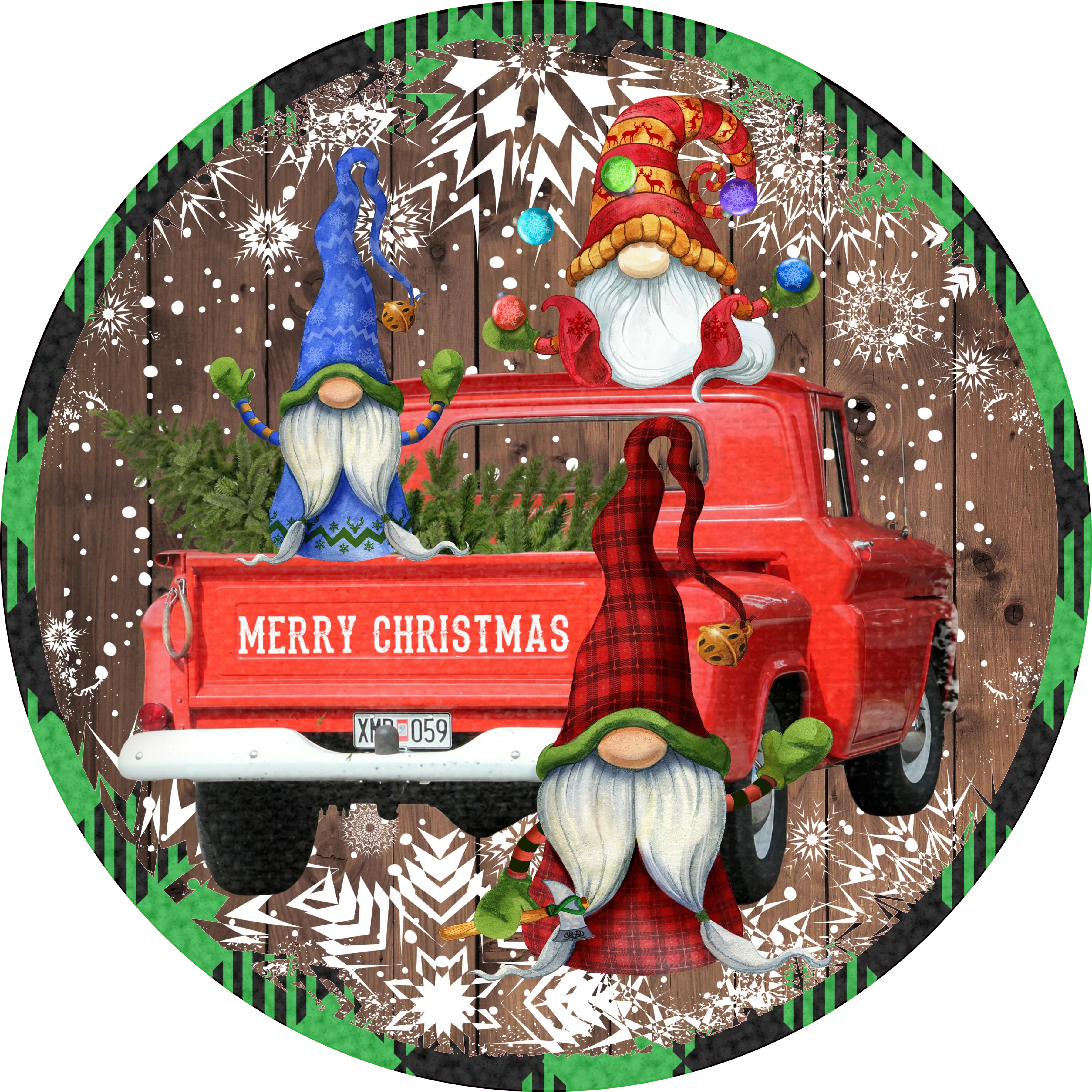 Vintage Truck, Gnomes, Christmas Sign, Holiday Sign, Merry ChristmasWreath Sign, Wreath Supplies, Wreath Center