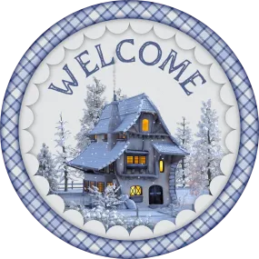 Welcome Cottage Sign, Holiday Sign Christmas Sign, Wreath Sign, Wreath Center