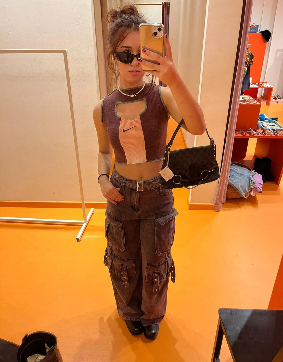 Wide leg belted cargo jeans