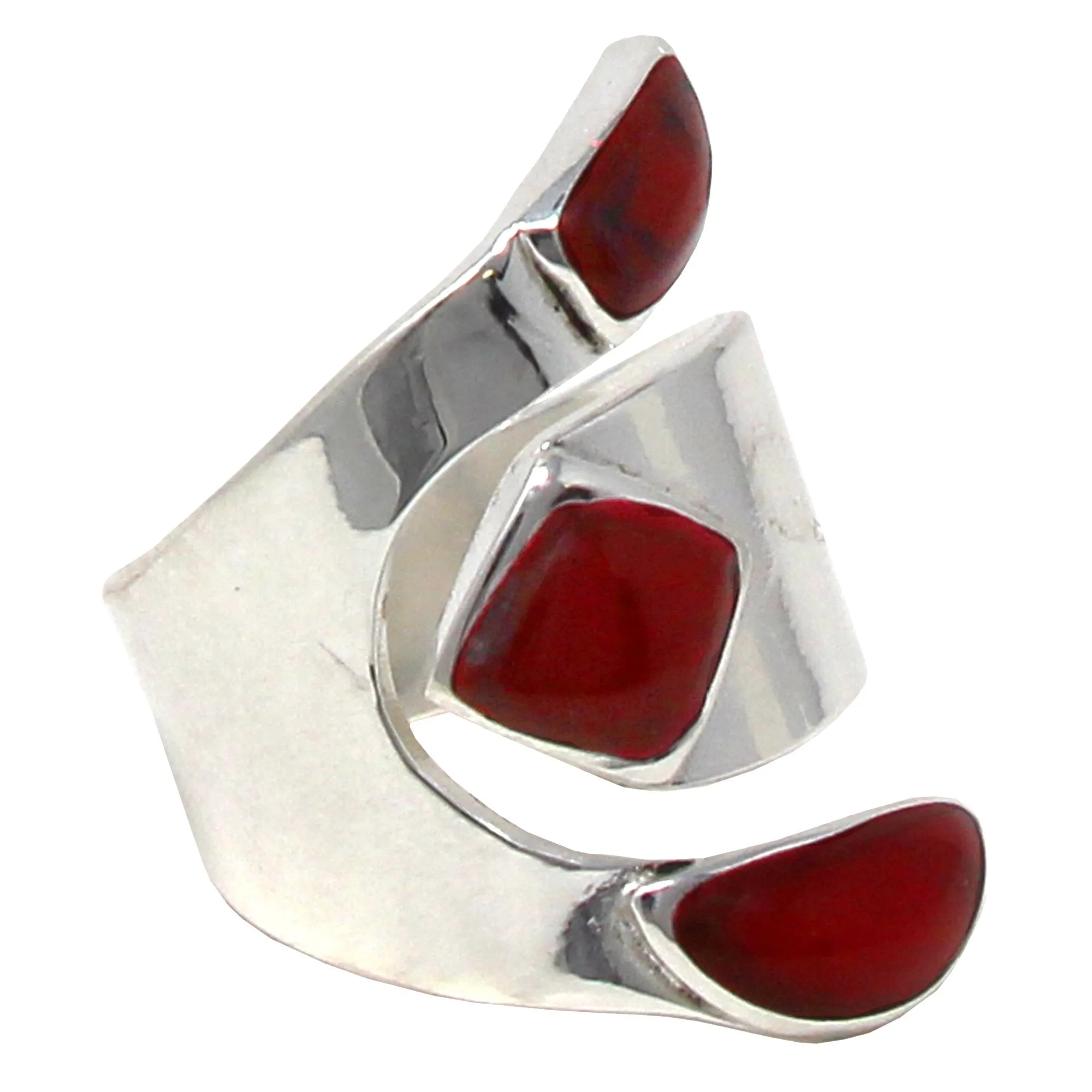 Wide Red Jasper and Silver Ring Size 8