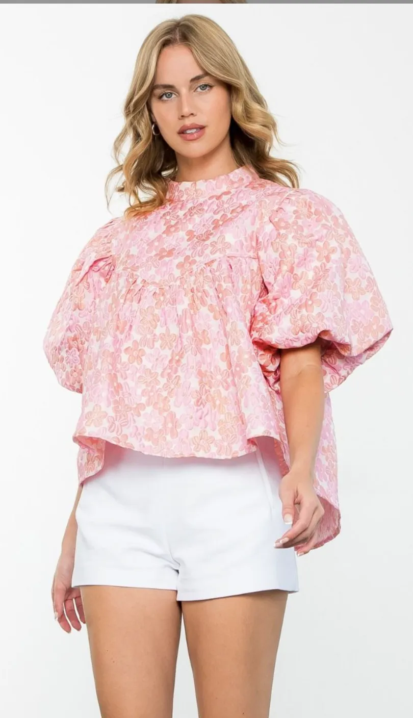 Willow Puff Sleeve Flower Textured Top