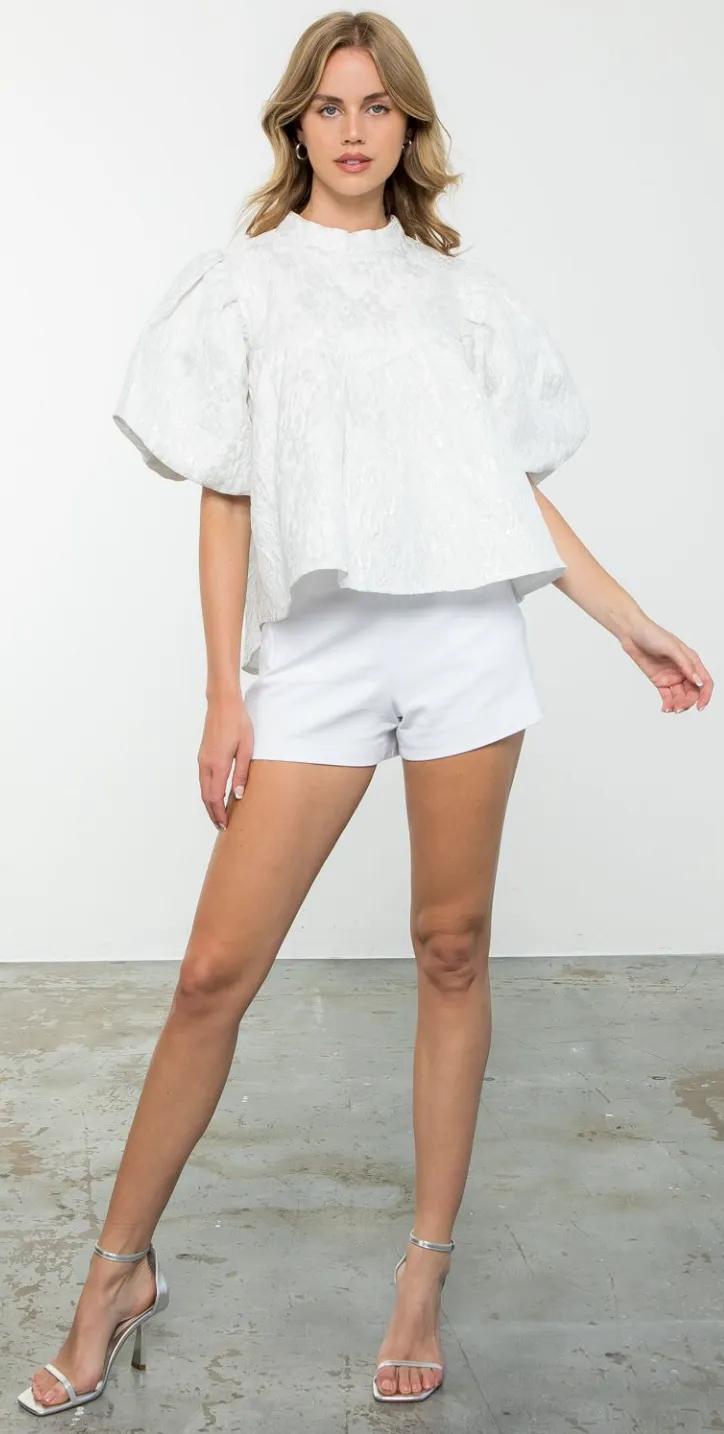Willow Puff Sleeve Flower Textured Top