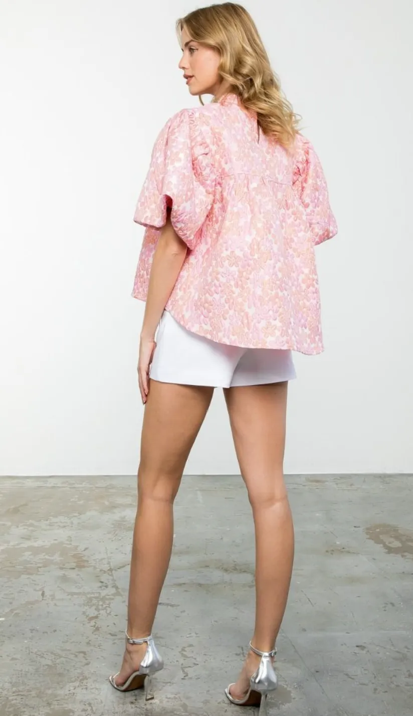 Willow Puff Sleeve Flower Textured Top