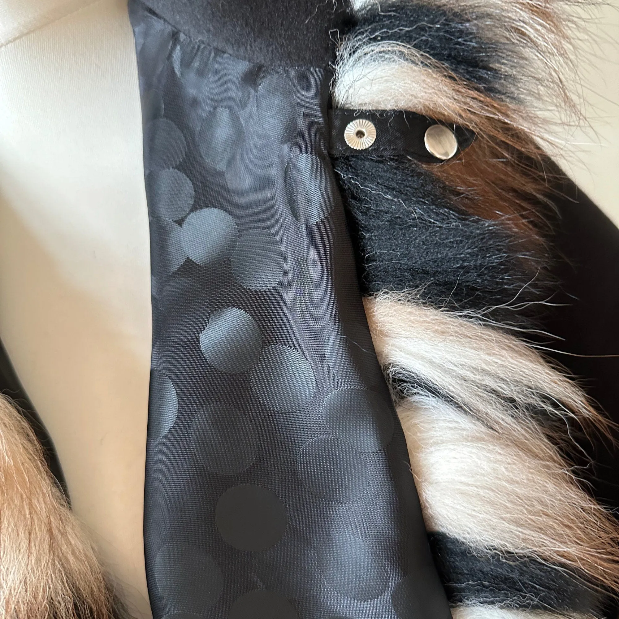 Women Black Cape short with hood trim arctic fox fur