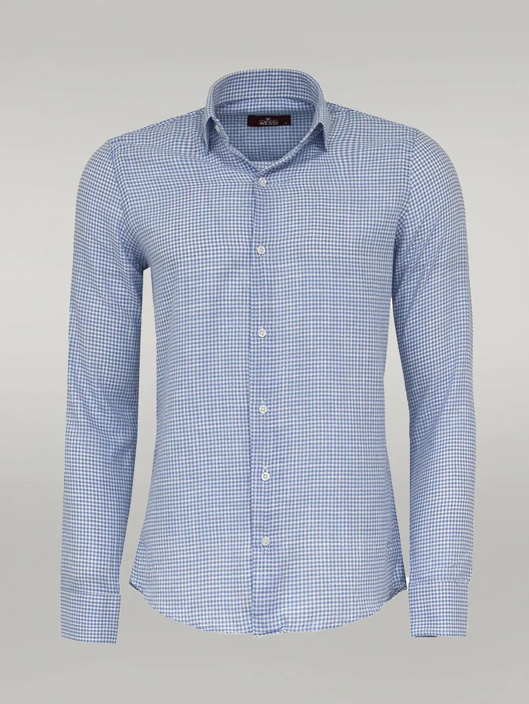 WSS Houndstooth Pattern Sky Blue Men Shirt  - Singen