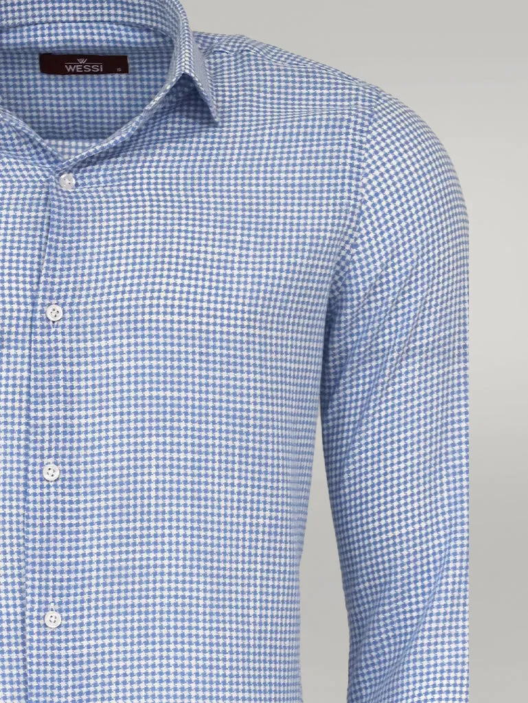 WSS Houndstooth Pattern Sky Blue Men Shirt  - Singen