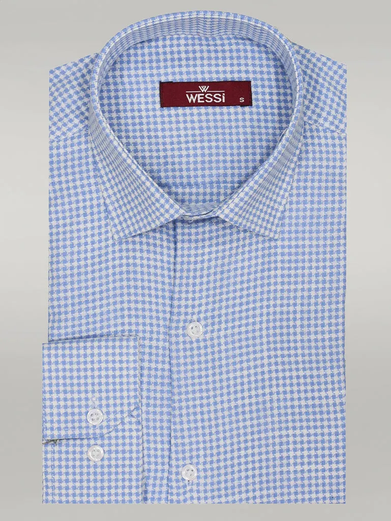 WSS Houndstooth Pattern Sky Blue Men Shirt  - Singen