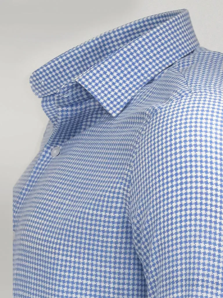 WSS Houndstooth Pattern Sky Blue Men Shirt  - Singen