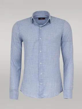 WSS Houndstooth Pattern Sky Blue Men Shirt  - Singen